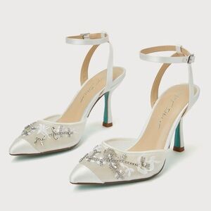 Betsey Johnson Micki Embroidered Pump - Blue Bottom